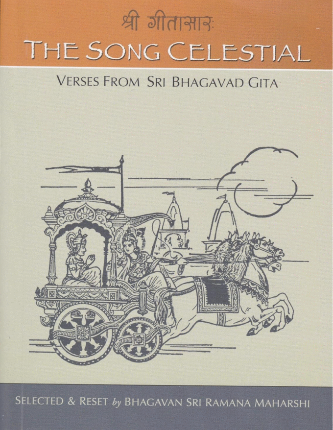 Screenshot 2025-02-03 at 16.22.20 Softcover Paperback – published 1 Jan. 2009 ; Selected & Reset by Bhagavan Sri Ramana Maharshi Print length: 78 pages Language: English Publisher: Sri Ramanasramam (8th Edition) ISBN-10: 8182880998 ISBN-13: 978-8182880993 Item Weight: 1.6 ounces Dimensions: 9.84 x 5.91 x 1.97 inches The Song Celestial: Verses from Sri Bhagavad Gita is a carefully curated selection of 42 verses from the Srimad Bhagavad Gita, chosen by Bhagavan Sri Ramana Maharshi at the request of his devotees. These verses encapsulate the essence of the Gita’s wisdom, presenting a coherent flow of Krishna’s teachings on self-knowledge, devotion, and liberation. By resetting the verses in a logical sequence, Bhagavan ensures a clear and powerful transmission of the Gita’s message in its purest form. The book includes the original Sanskrit text, an English translation, and explanatory notes, making it an invaluable resource for sincere seekers. A profound gift of grace, this booklet distills the essence of the Gita’s 700 verses into a compact and deeply meaningful guide for those on the path of self-inquiry and spiritual realization.